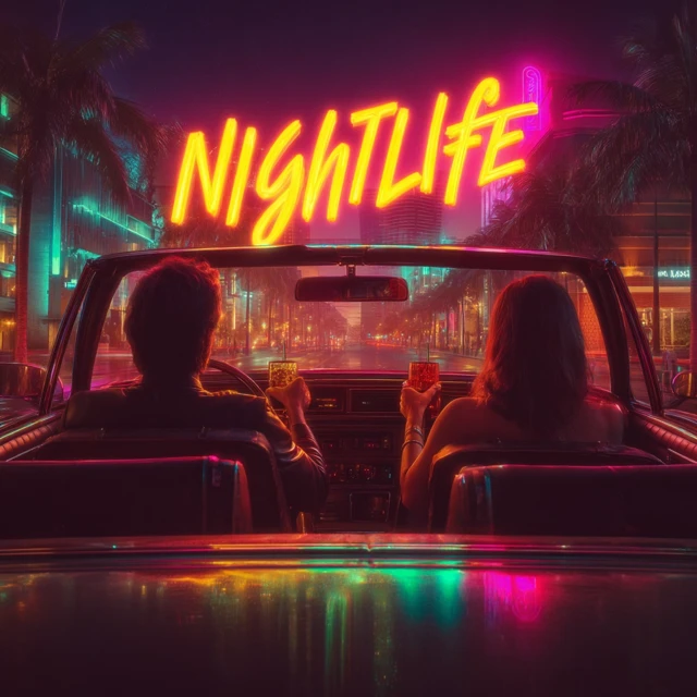 Retro Nightlife Scene Neon Lights Miami Vice Style
