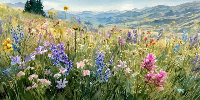 Idaho Wildflower Meadow Watercolor Painting