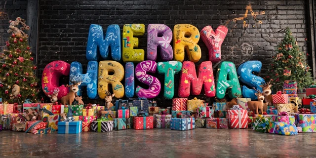 Merry Christmas 3D Cartoon Graffiti Design