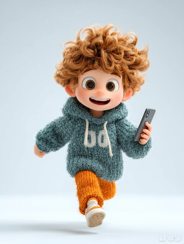 Cheerful Pixar-Style Child with Smartphone 3D Render