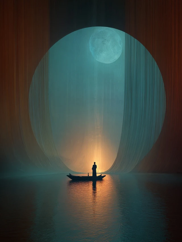 Dreamy Moonlit Lake Chinese Photography