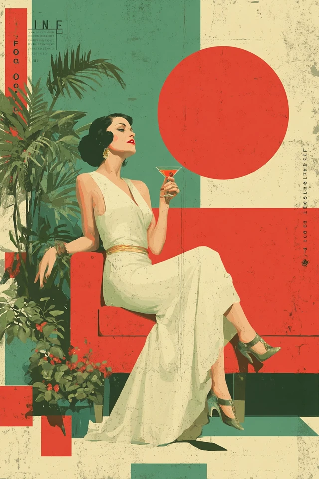 Art Deco Glamour: Retro Woman with Martini