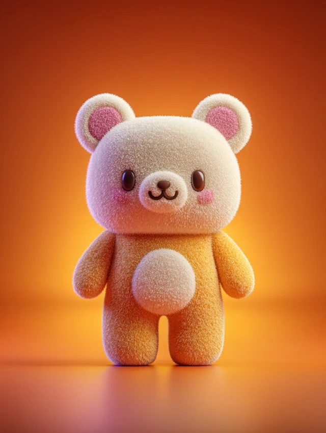 Cute Bear with Pizza Slice 3D Rendering