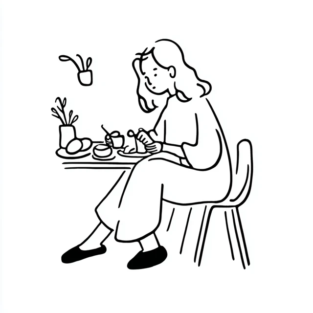 Black and White Cartoon Lady Eating Sticker