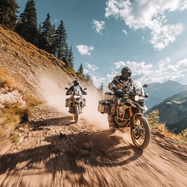 Adventure Motorcycles Riding on Mountain Path