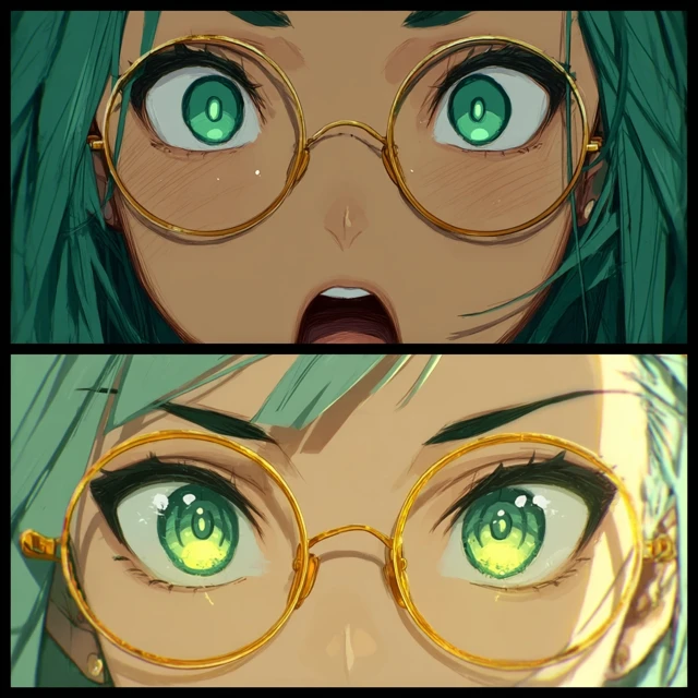 Anime Eyes Split Panel Jade Green Glasses