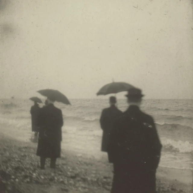 Beach Scene with Umbrellas 1913 Vintage Photograph
