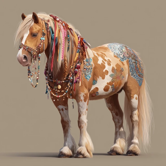 Boho Horse Hippie Pony Tan with Ribbons Beads