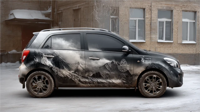 Car Wrap Design Mountain Black White Kuzbass Region