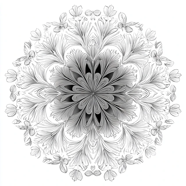 Symmetrical Mandala Line Art No Shading Zen Design