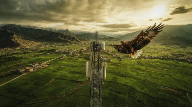 Eagle Soaring Over Tower Iran Nature and Technology