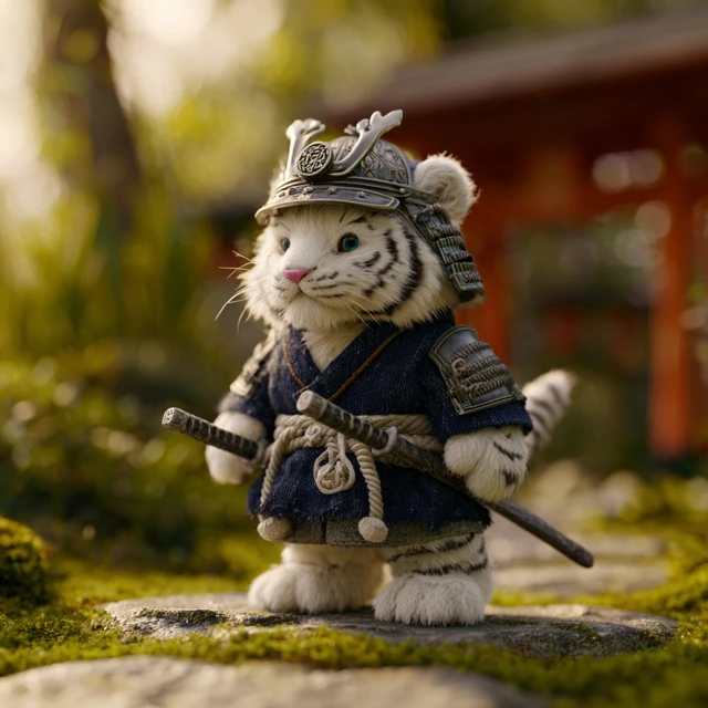 White Tiger Samurai Cute Japanese Art