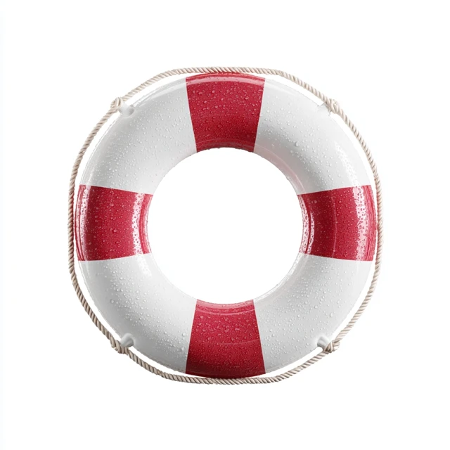 Life Buoy with Red Stripes Isolated on White