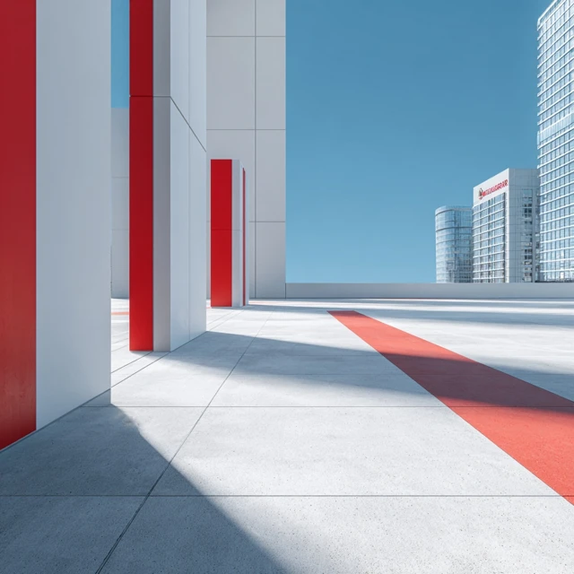 Modern Cityscape Red Accents Minimalist Architecture