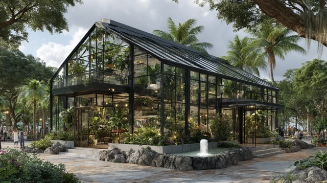 Modern Greenhouse in Urban Park Nature and Design