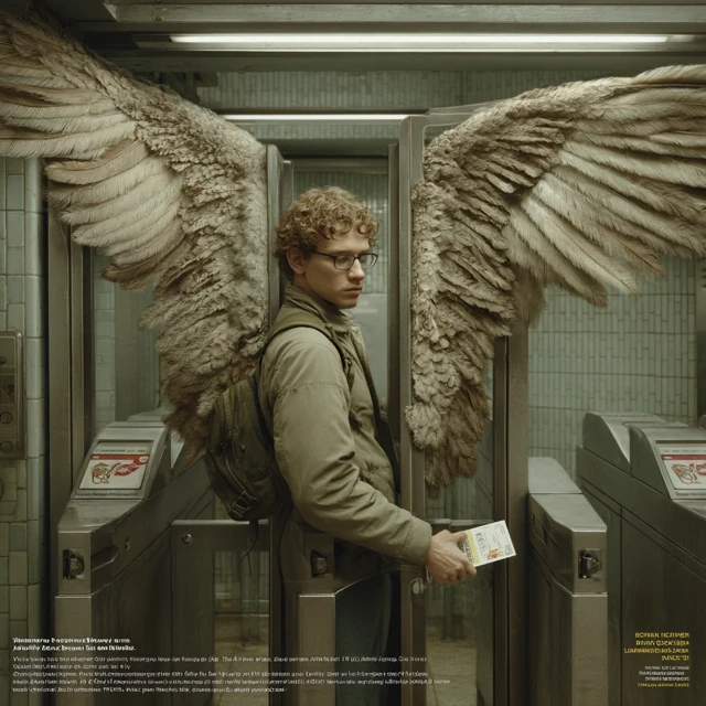 Winged Man Subway Scene Surreal Art