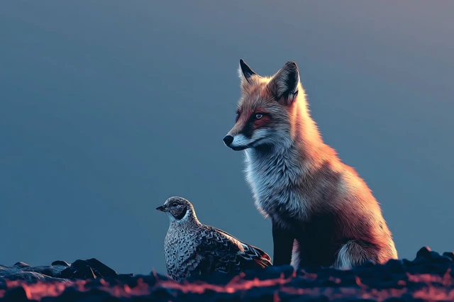 Fox and Ptarmigan Wildlife Illustration