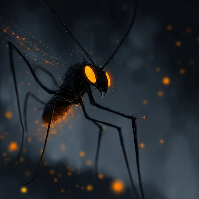 Creepy Insect with Glowing Eyes Spindly Parts