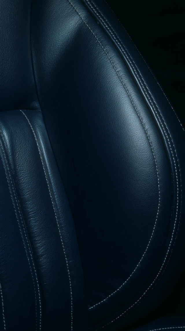 Navy Leather Airplane Seat Close Up Macro 8K