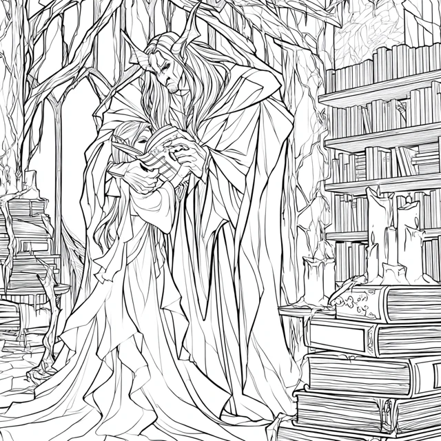 Vampire Lord in Library Coloring Page