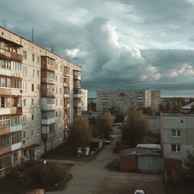 Soviet Era Apartment Buildings Summer Day