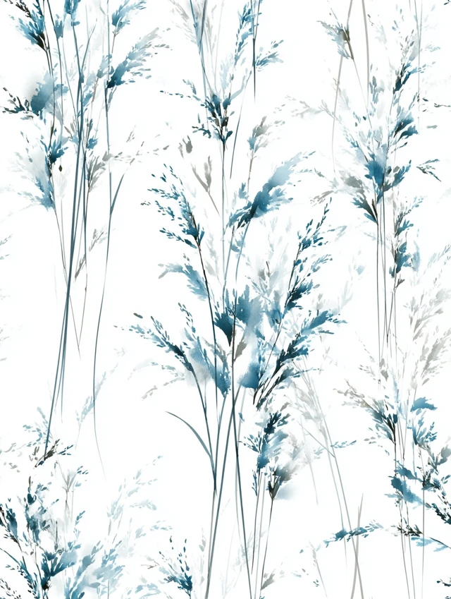 Watercolor Grasses Wallpaper Serene Blue Green