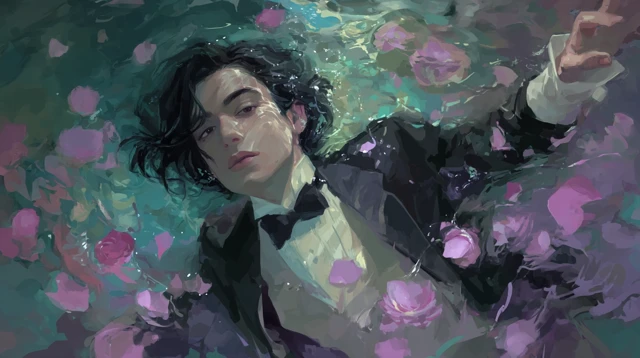 Underwater Portrait of a Boy with Roses Digital Art