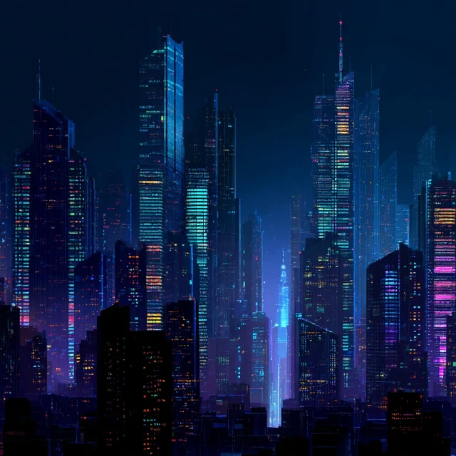 Cyberpunk City Skyline Neon Lights