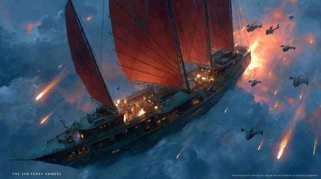 Futuristic Yacht Battle Ocean Night Warfare