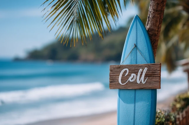 Beach Surf Sign Palm Tree Summer Vacation