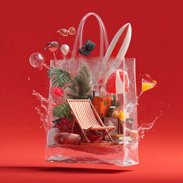 Summer Fun Shopping Bag Red Transparency 3D