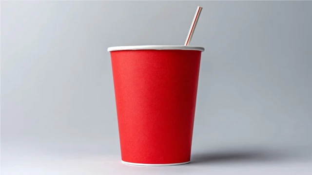 Red Cardboard Cup with Straw