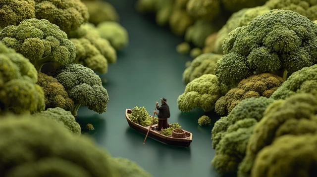 Broccoli River Boat Miniature Photography