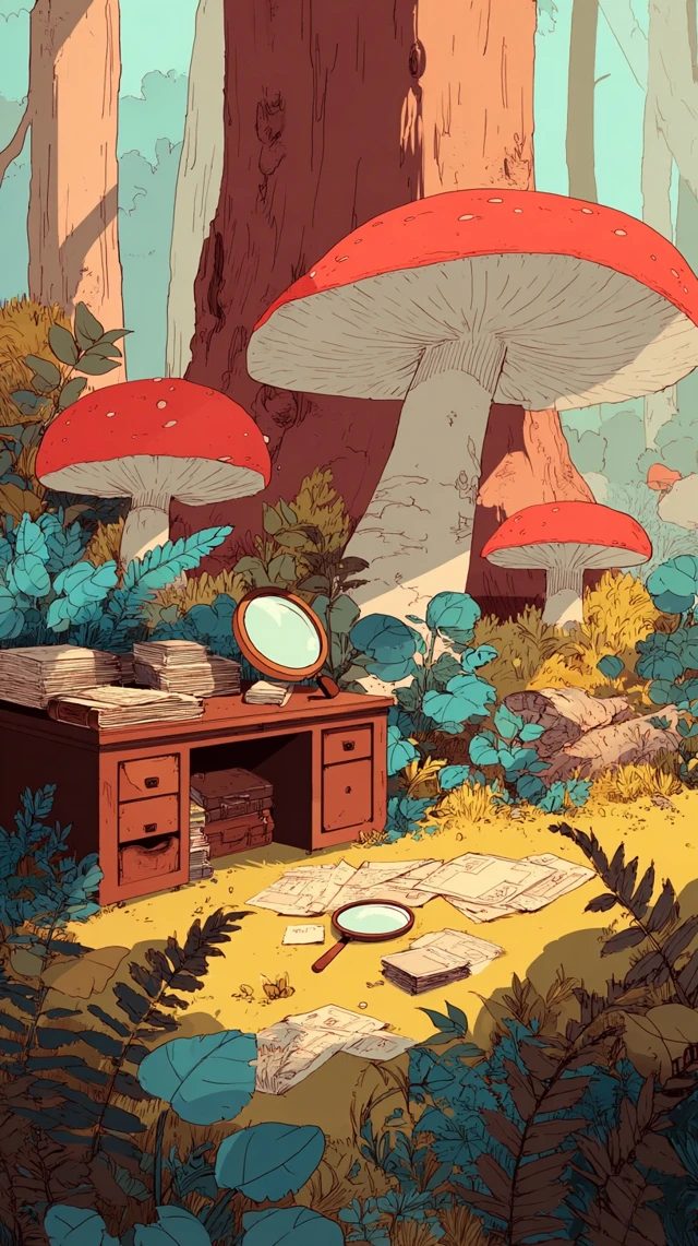 Cartoon Detective Forest Glade Illustration