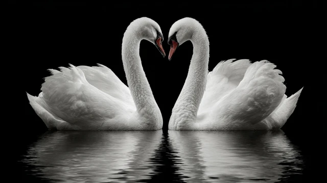 Swans Forming Heart Shape Reflection on Water