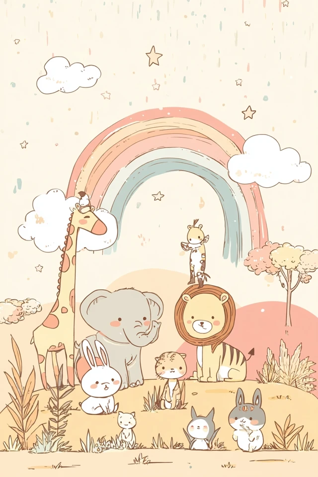 Cute Animals Illustration for Kids - Pastel Cartoon