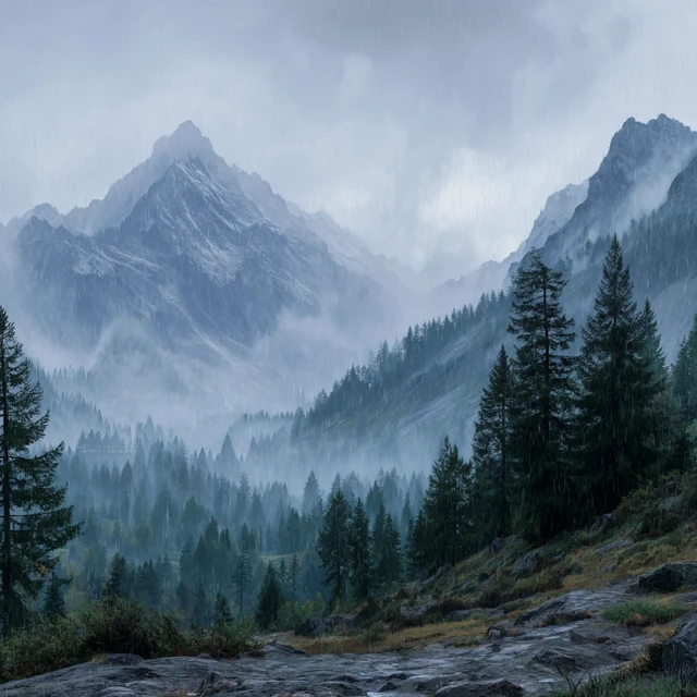 Mountains in a Downpour Dramatic Landscape