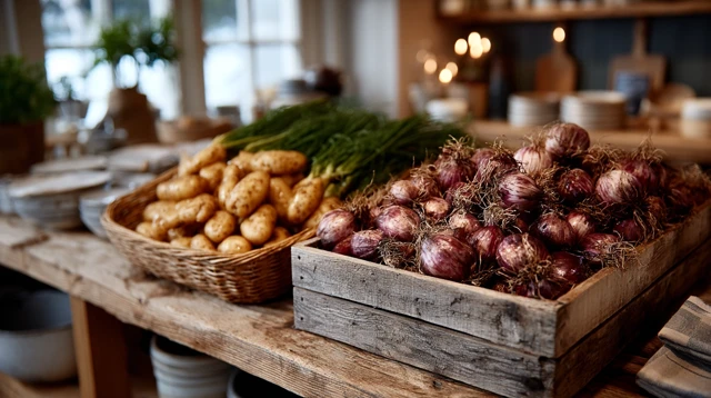 Fresh Seasonal Produce at a Rustic Market Stall