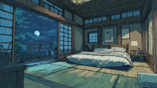 Anime Bedroom Nighttime Interior Design