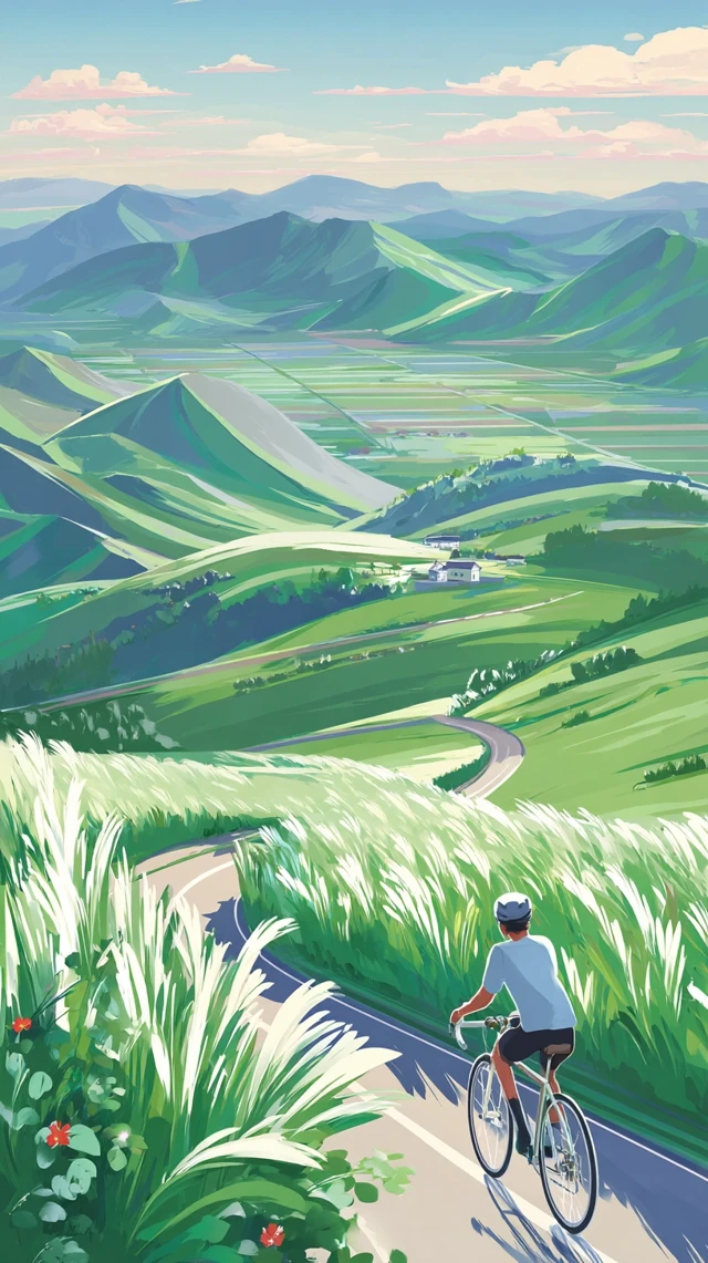 Mountain Cyclist Cycling Through Summer Fields