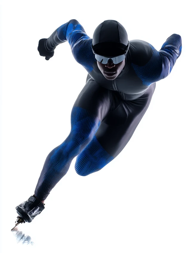 Male Speed Skater in Motion Isolated on White