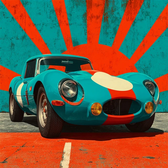 Jaguar DType Retro Illustration Orange Background