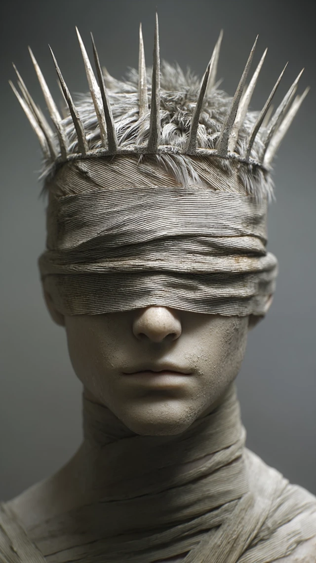 Blindfolded Oracle Statue Dark Fantasy Sculpture