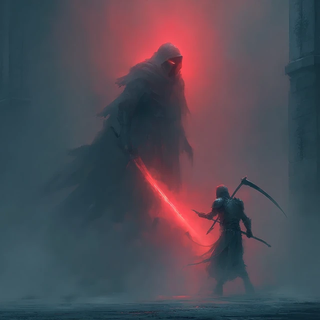 Holy Knight Battles Grim Reaper Fantasy Art