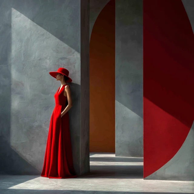 Woman in Red Dress Minimalist Fashion Art