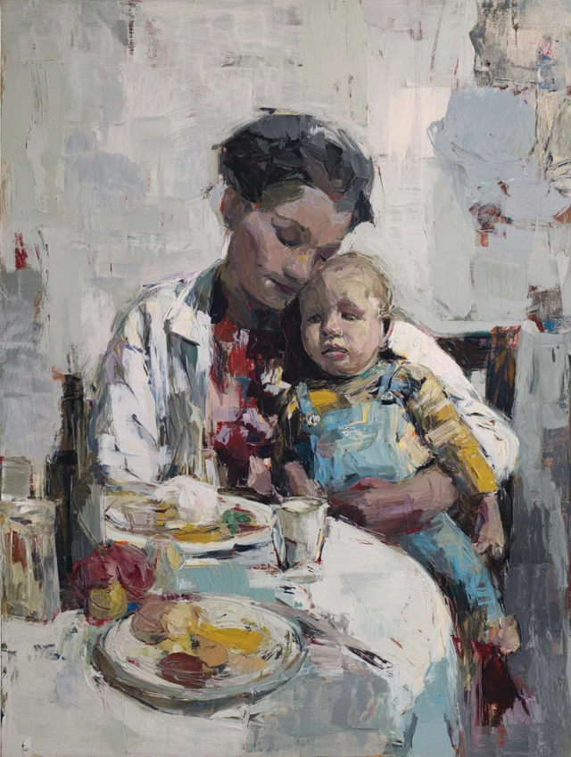 Immigrant Mother and Child Portrait Oil Painting