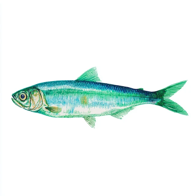 Herring Illustration Mint Green and Blue Risograph Print