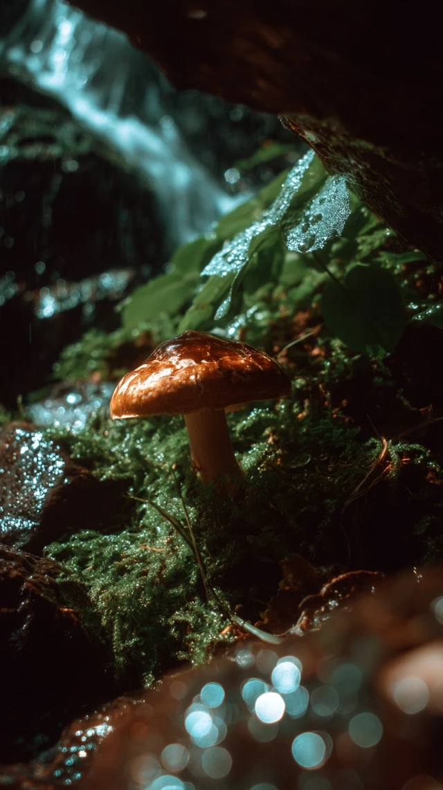 Cubensis Mushroom on Moss Realistic Photo