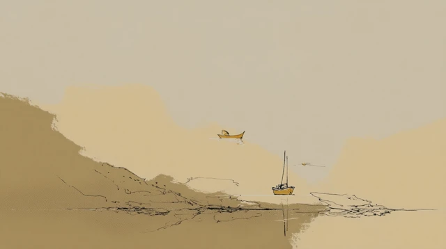 Minimalist Sea Boat Illustration Nordic Japan Style