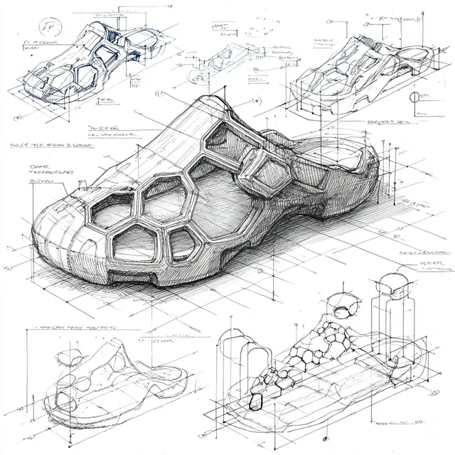 Womens Lattice Architectural Slides Blueprint Sketch